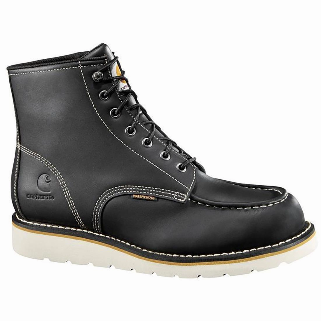 6" Waterproof Moc Toe Wedge Soft Toe Boot Black Customizable Fit thrilling