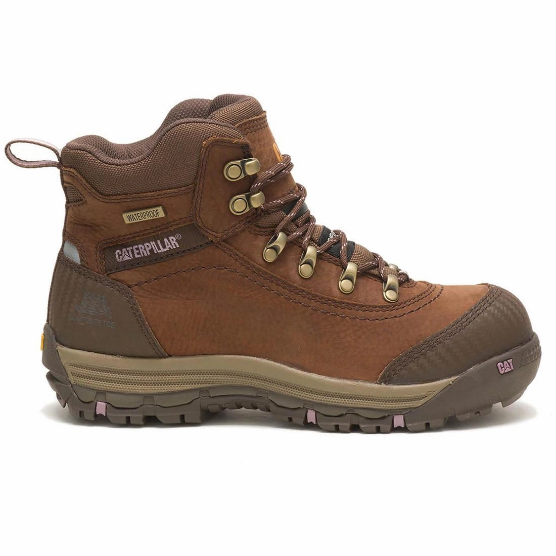Ally Women??s Composite-Toe Waterproof Work Boot Brown Slip Resistant Tread Ultra-soft comfort