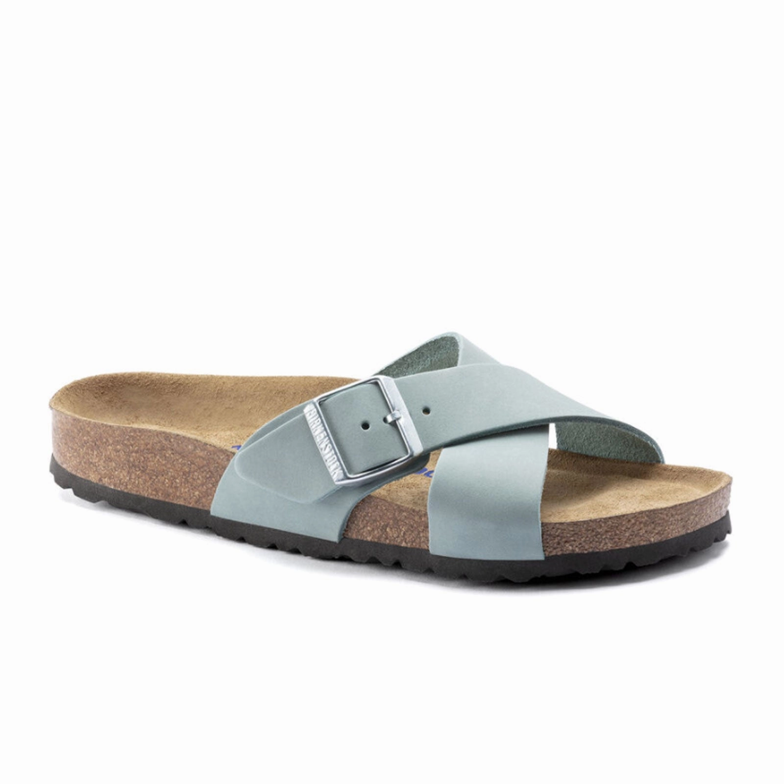 Birkenstock Siena Soft Footbed Narrow Slide Sandal (Women) - Faded Aqua Nubuck Slip Resistant Grip