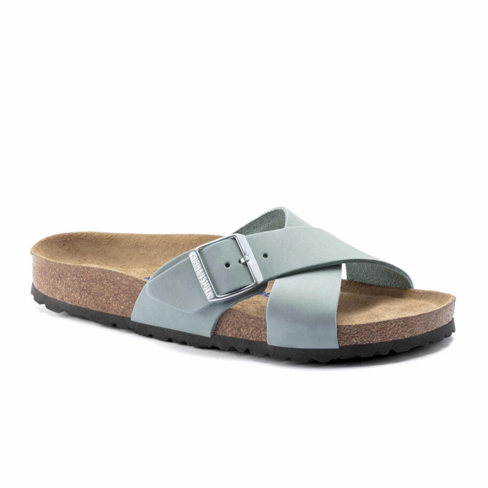 Birkenstock Siena Soft Footbed Narrow Slide Sandal (Women) - Faded Aqua Nubuck Back Help