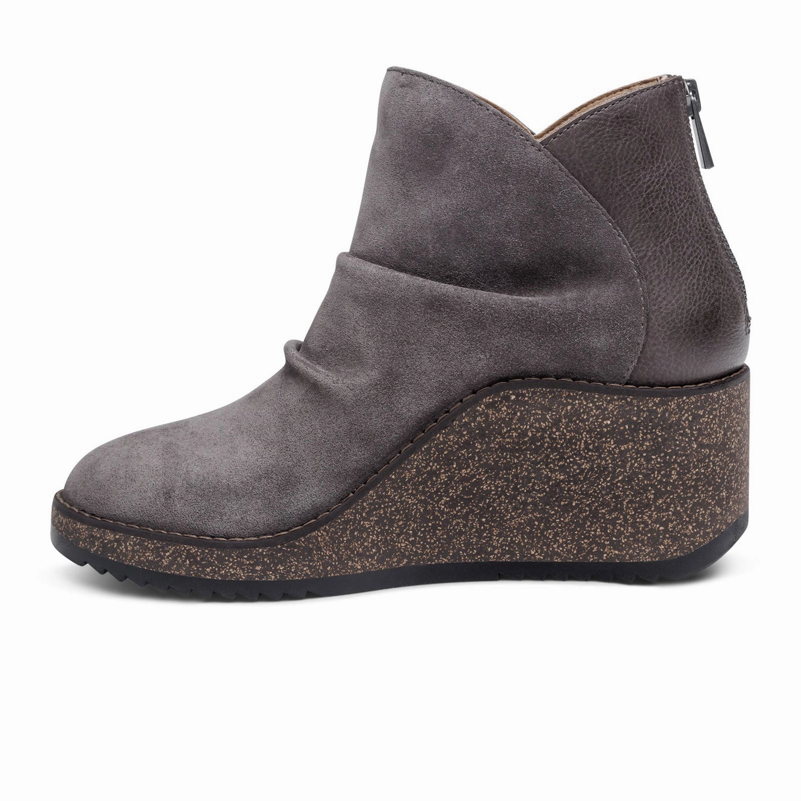 Aetrex Kara Ankle Wedge Boot (Women) - Charcoal Breathable Mountain Climber Traction Lug Pattern