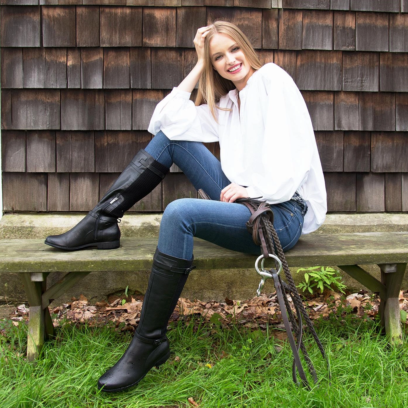 Aetrex Chelsea Riding Boot (Women) - Black Leather Protective Finish Snowy Path