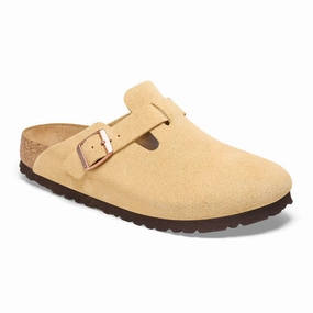 Birkenstock Boston Narrow Clog (Women) - Latte Cream Suede Cushioning Midsole