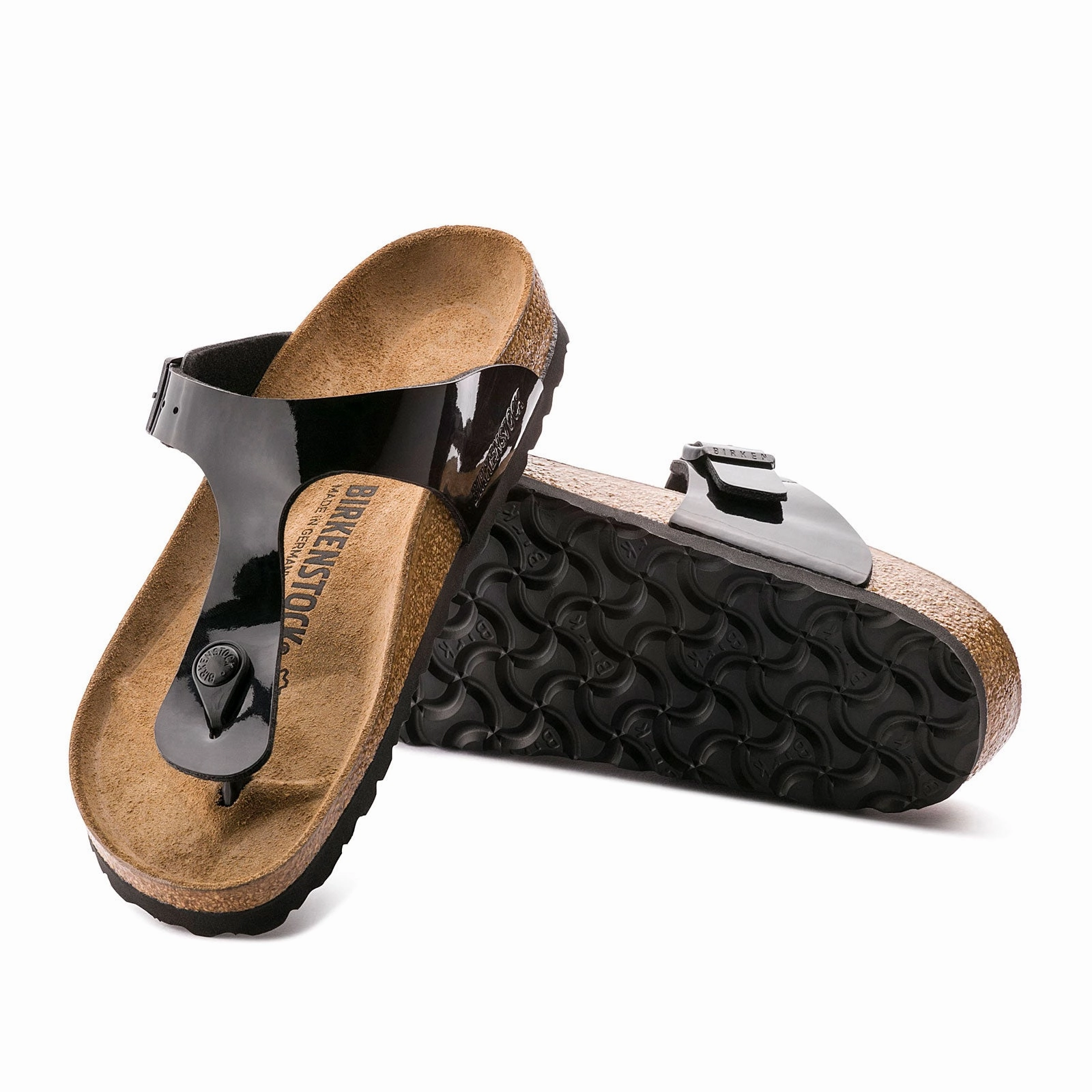 Travel-Ready Shoes Birkenstock Gizeh Sandal (Women) - Patent Black-Birko Flor