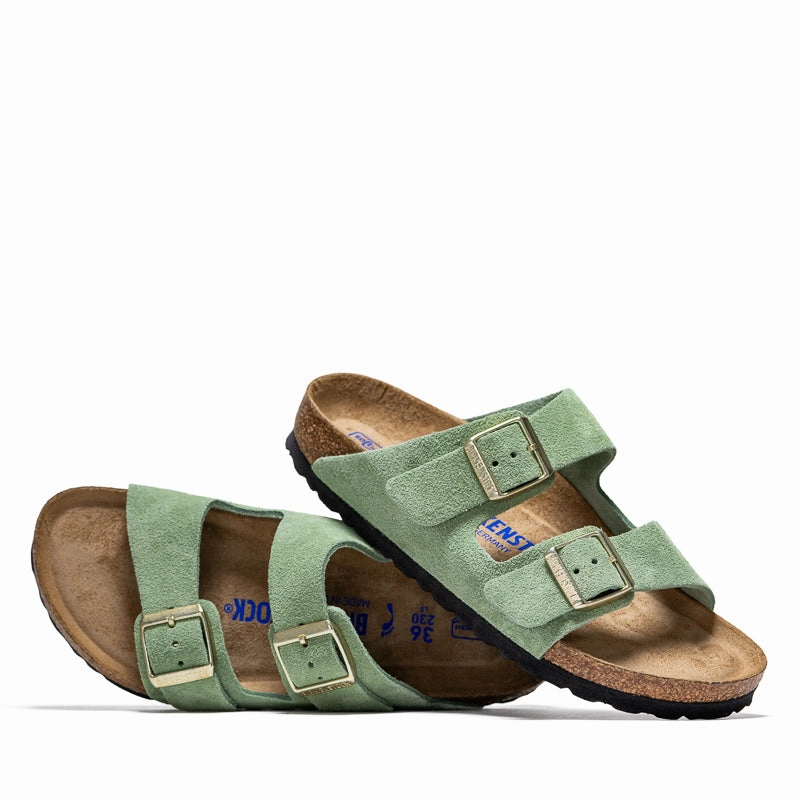 Women's Birkenstock Arizona Soft Footbed Suede - Green Tea Anti   Static Synthetic Finish