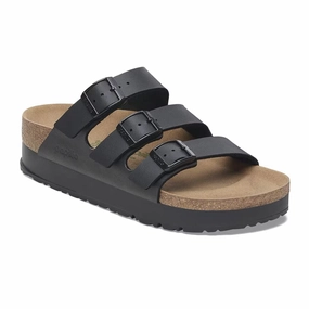 Wide Strap Easy Clean Surface Birkenstock Florida III Platform Narrow Slide Sandal (Women) - Black Birko-Flor