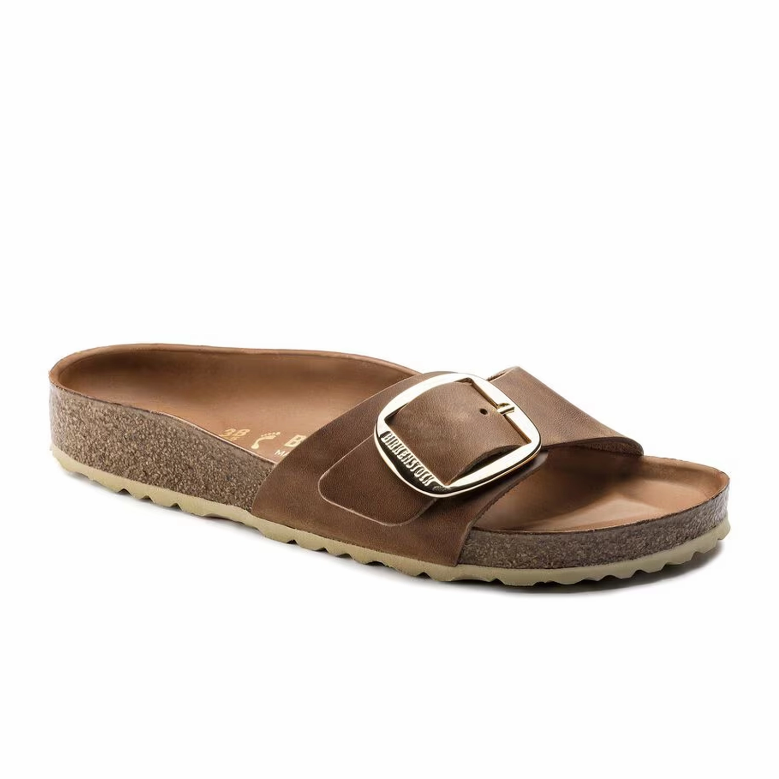 Recycled Fabric Webbing Birkenstock Madrid Big Buckle Narrow Slide Sandal (Women) - Cognac Leather