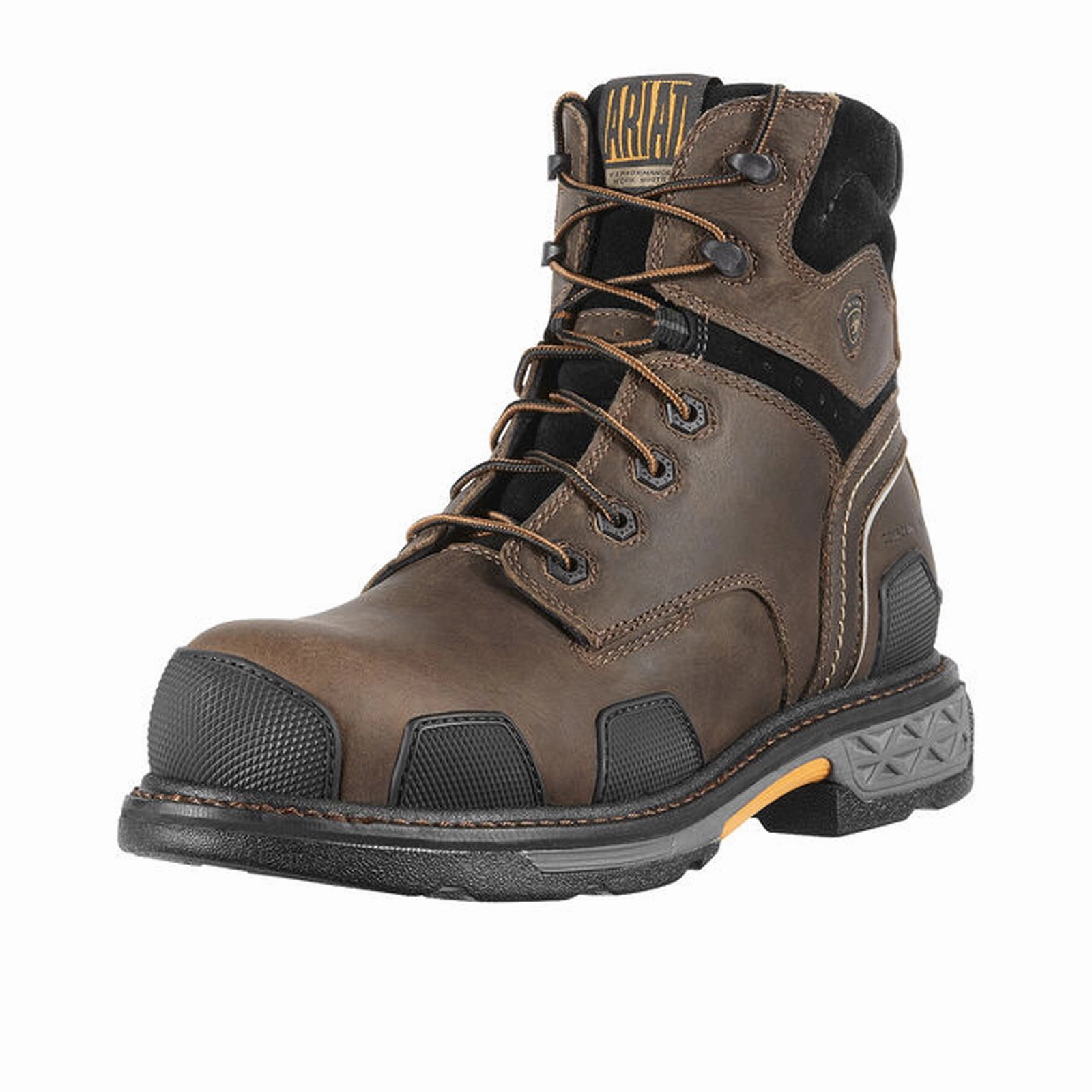 Ariat OverDrive 6" Composite Toe Work Boot (Men) - Dark Brown Lace Up Style Impact Absorbing Heel