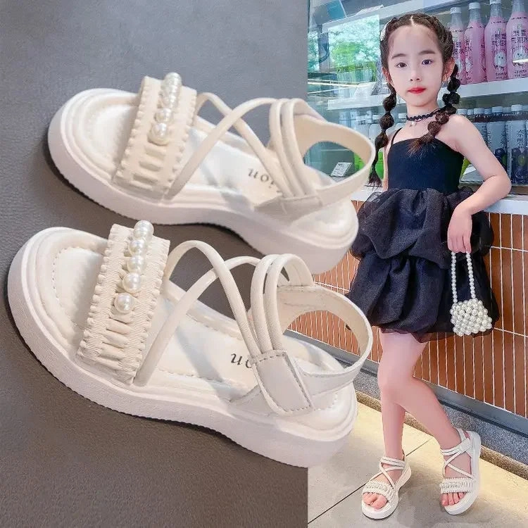 Superior Performance Red Girls?? Pearl Princess Sandals ?C Summer Beach & Party Shoes 2025