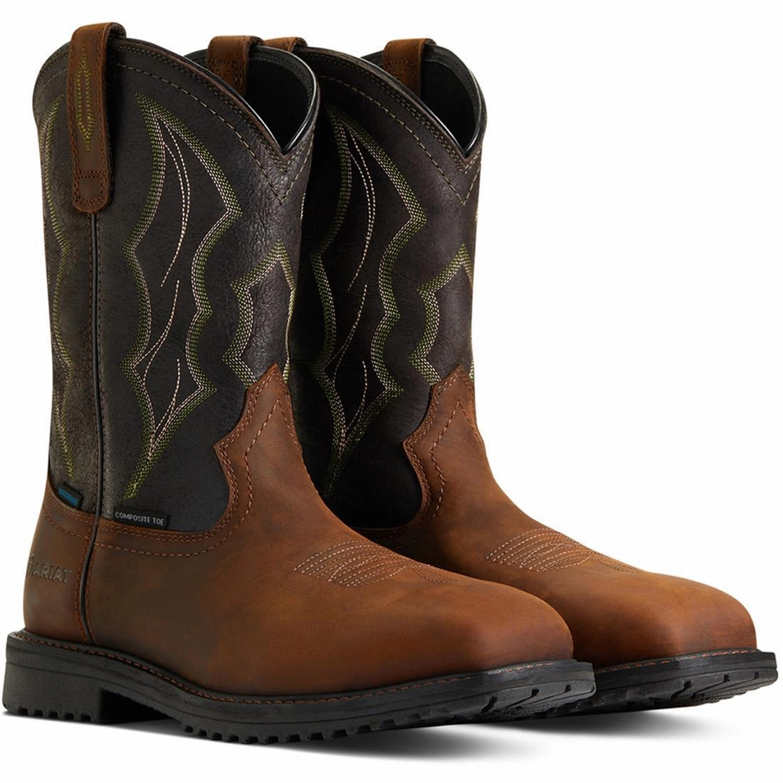RigTek Composite-Toe Waterproof Wide Square Toe Work Boot Distressed Brown bodybuilders
