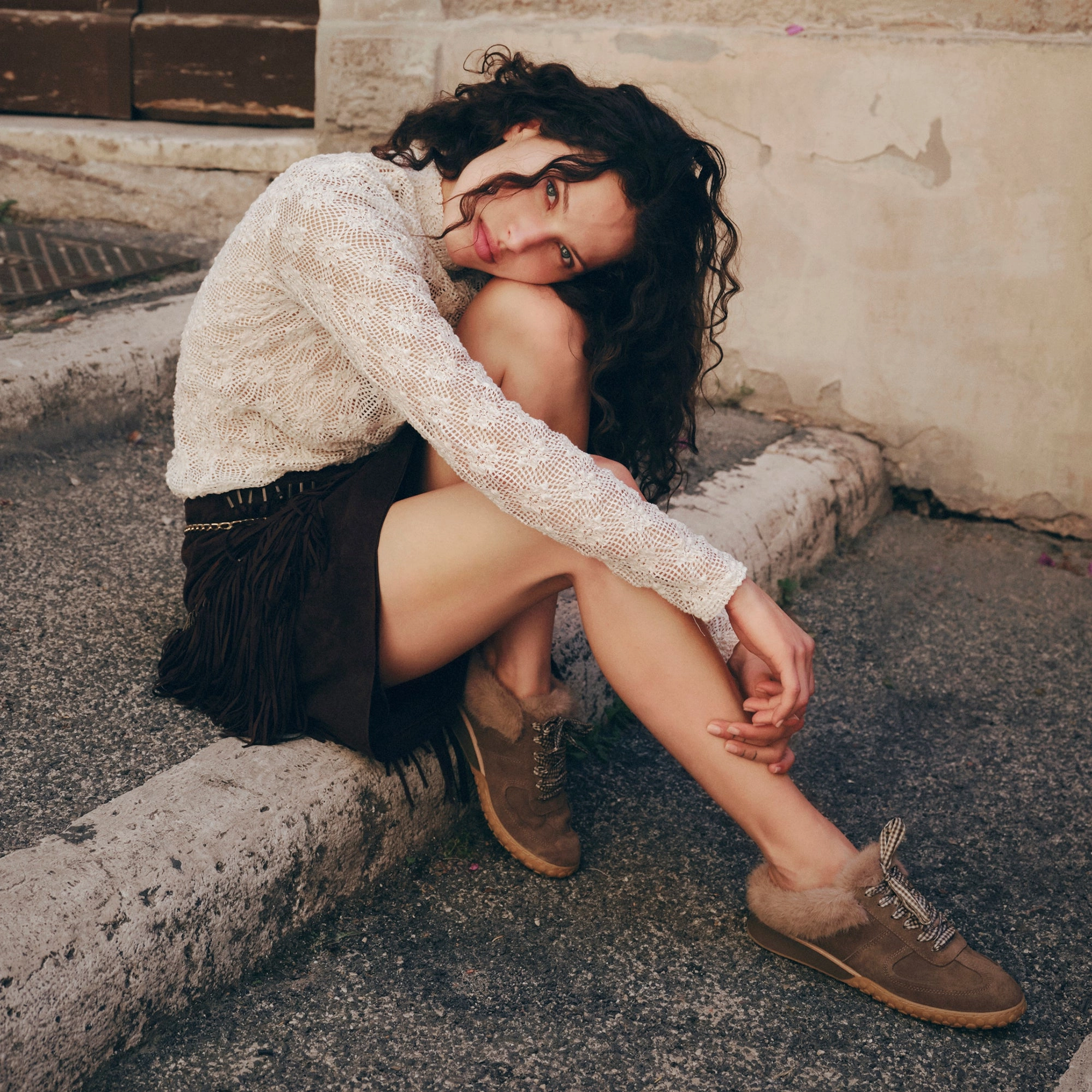 IZZEY PLUSH SNEAKERS OLIVE SUEDE Summer Open Toe Shoes Instant Comfort