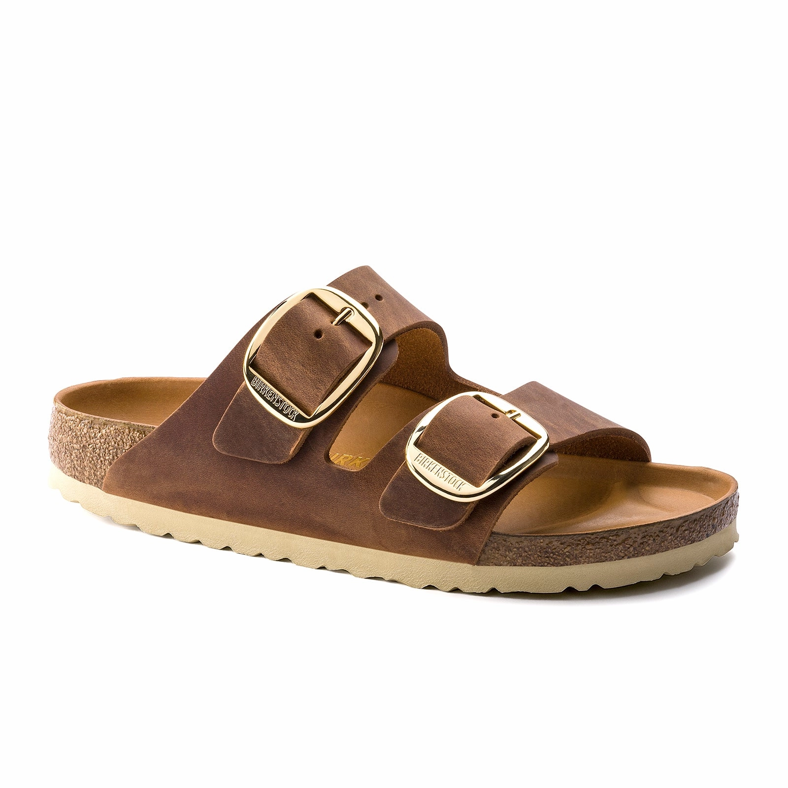 Birkenstock Arizona Big Buckle Narrow Slide Sandal (Women) - Cognac Oiled Leather Footwear for Summer Flexible walking shoes