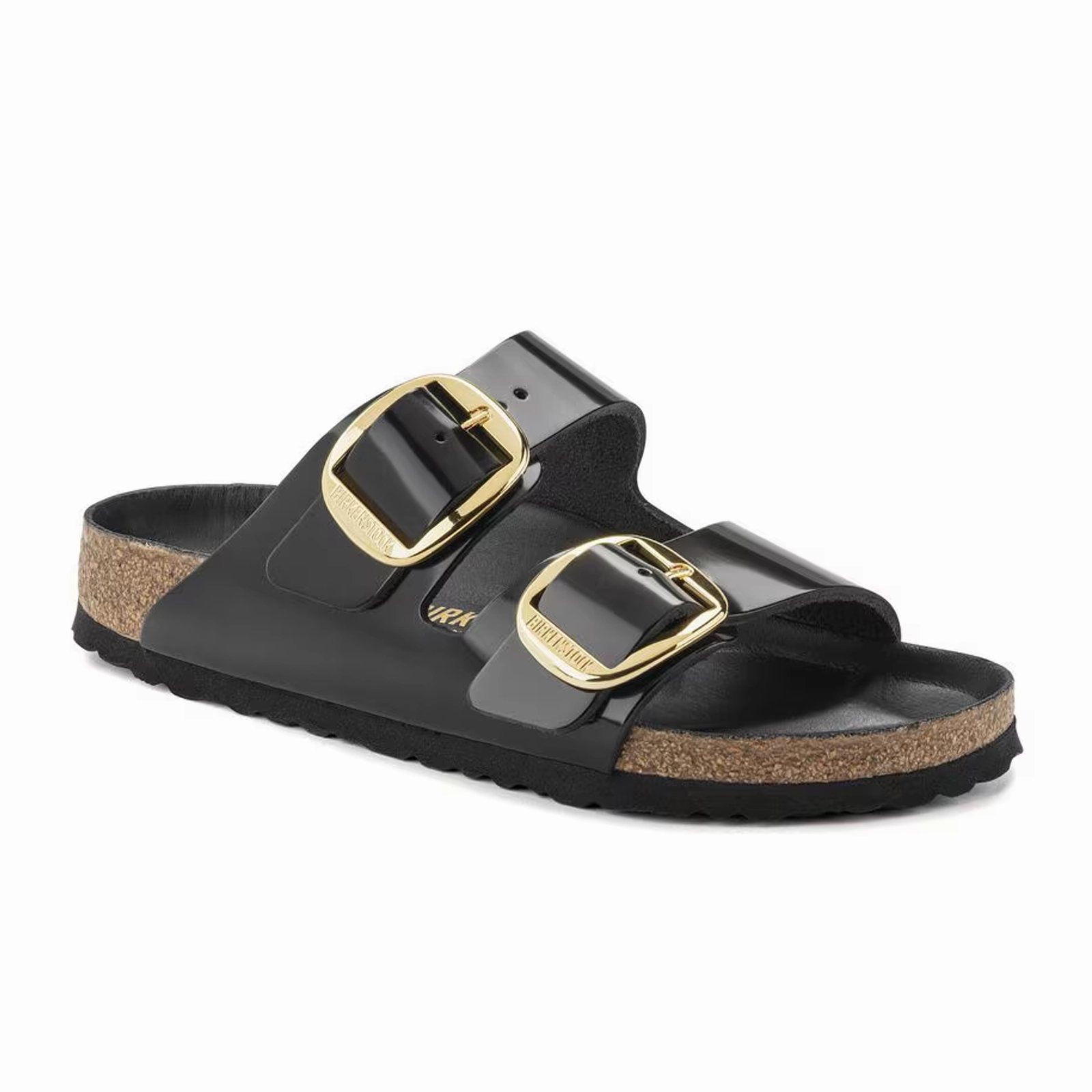 Birkenstock Arizona Big Buckle Narrow Slide Sandal (Women) - High Shine Black Leather platform sandals