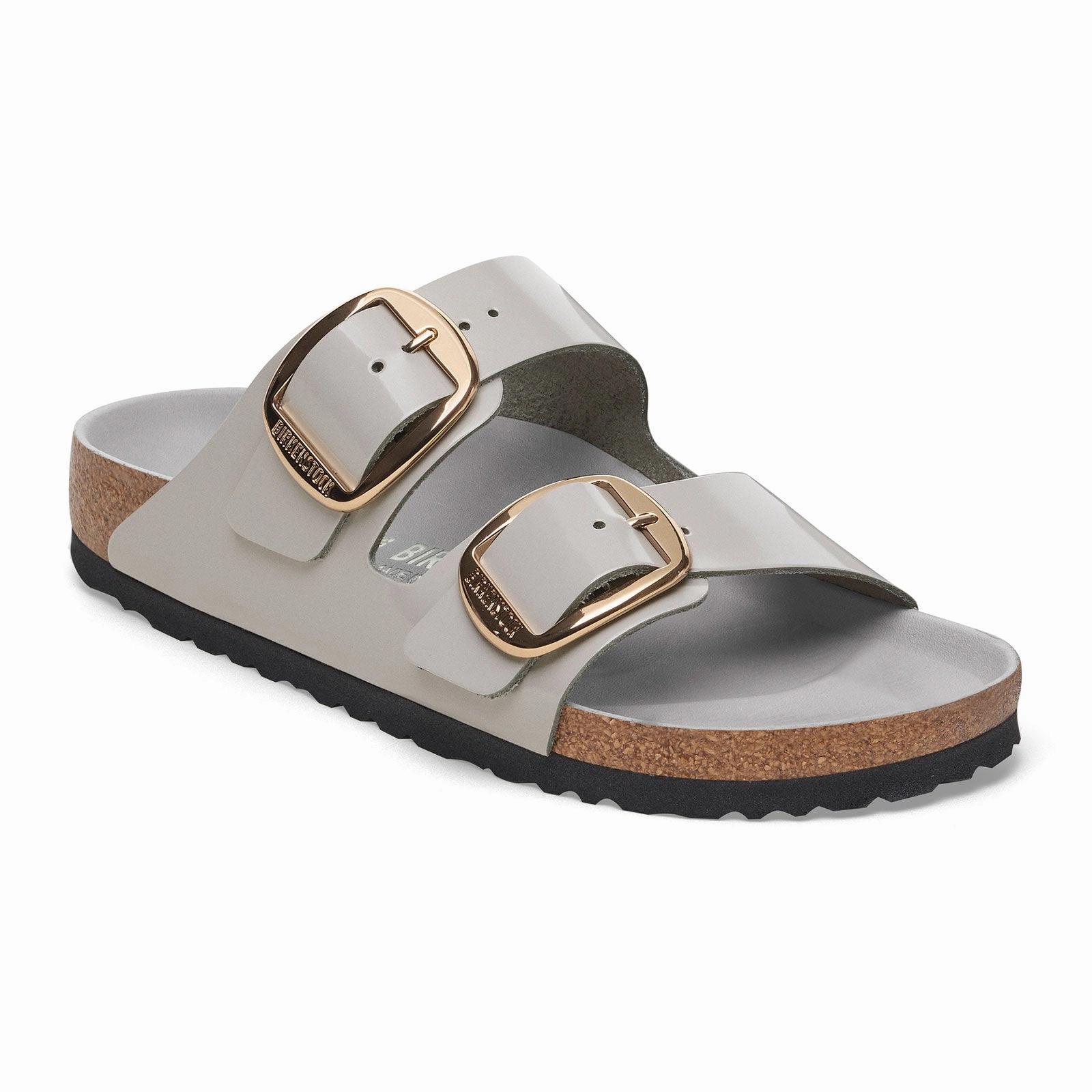 Birkenstock Arizona Big Buckle Narrow Slide Sandal (Women) - High Shine Stone Coin Leather Low Profile Relaxing Flats