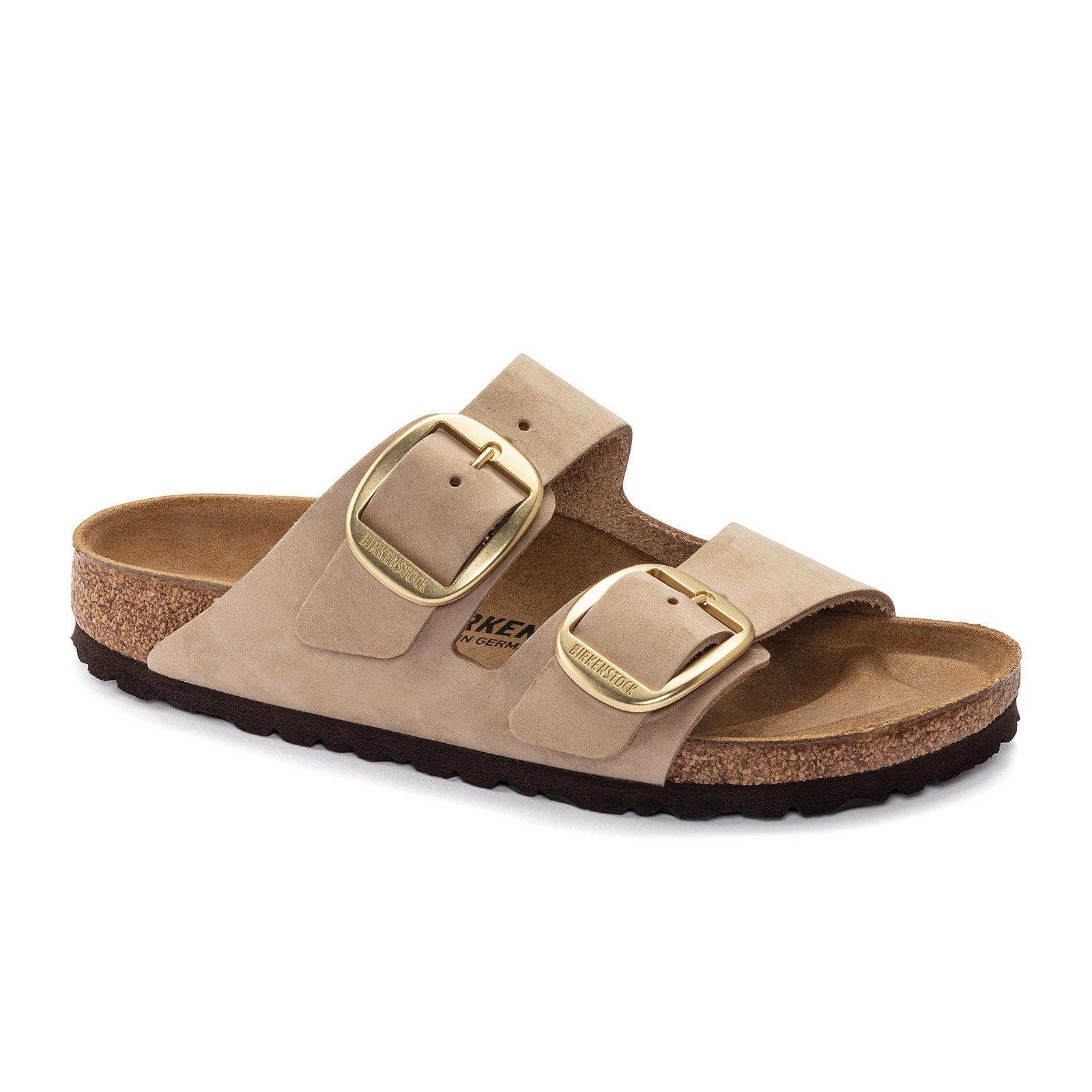 Non Toxic Construction Summer Comfort Birkenstock Arizona Big Buckle Slide Sandal (Women) - Sandcastle Nubuck