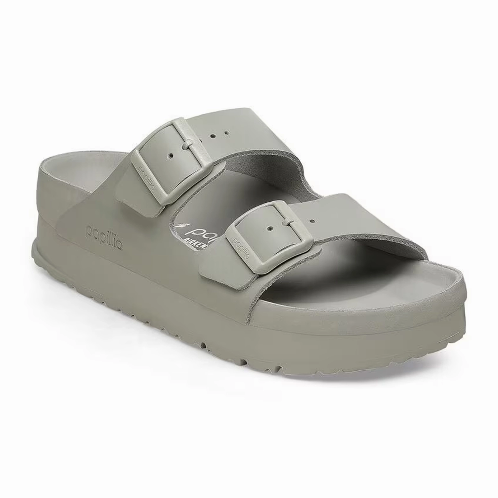 Birkenstock Arizona Exquisite Flex Platform Narrow Slide Sandal (Women) - Mineral Gray Leather Leisure Vibe
