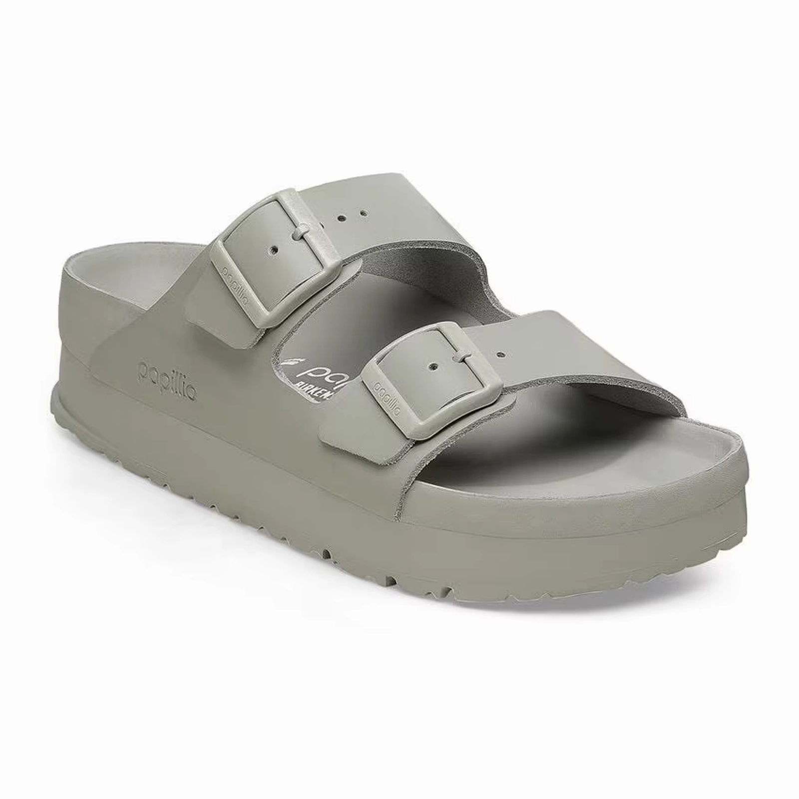 Birkenstock Arizona Exquisite Flex Platform Narrow Slide Sandal (Women) - Mineral Gray Leather Rapid Evaporation Fabric