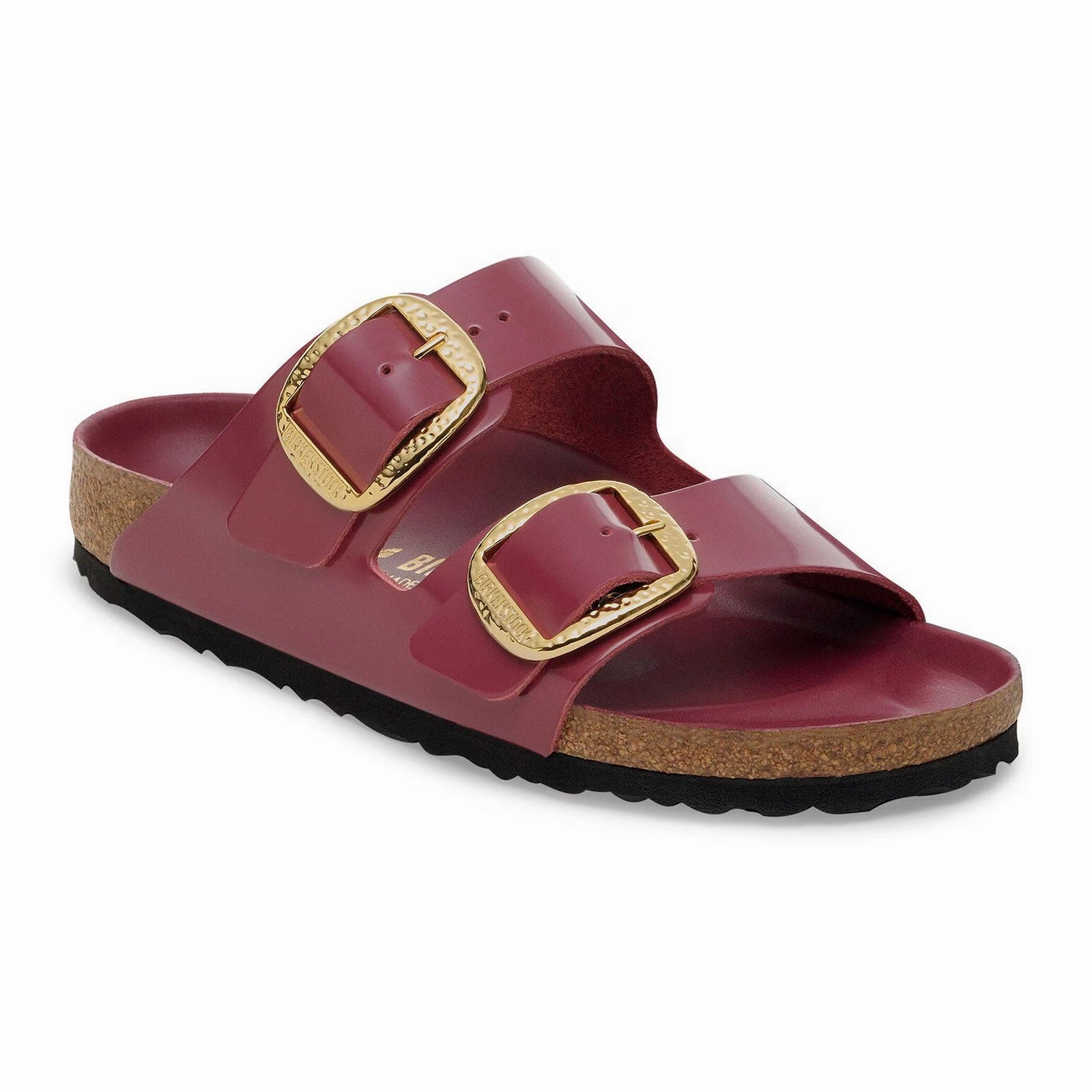 Birkenstock Arizona Hammered Big Buckle Slide Sandal (Women) - High Shine Zinfandel Leather Hydrophobic Lining Light Motion
