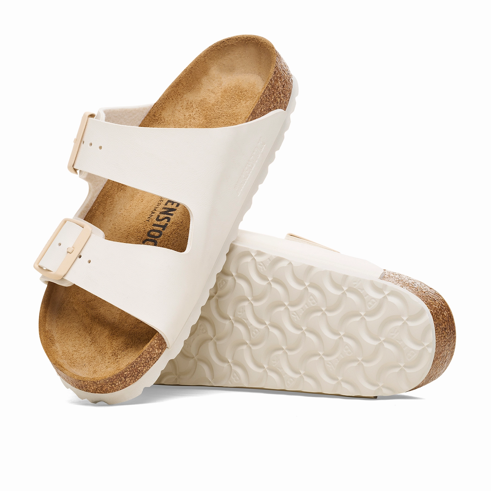 Cushioned Birkenstock Arizona Narrow Slide Sandal (Women) - Eggshell Birko-Flor