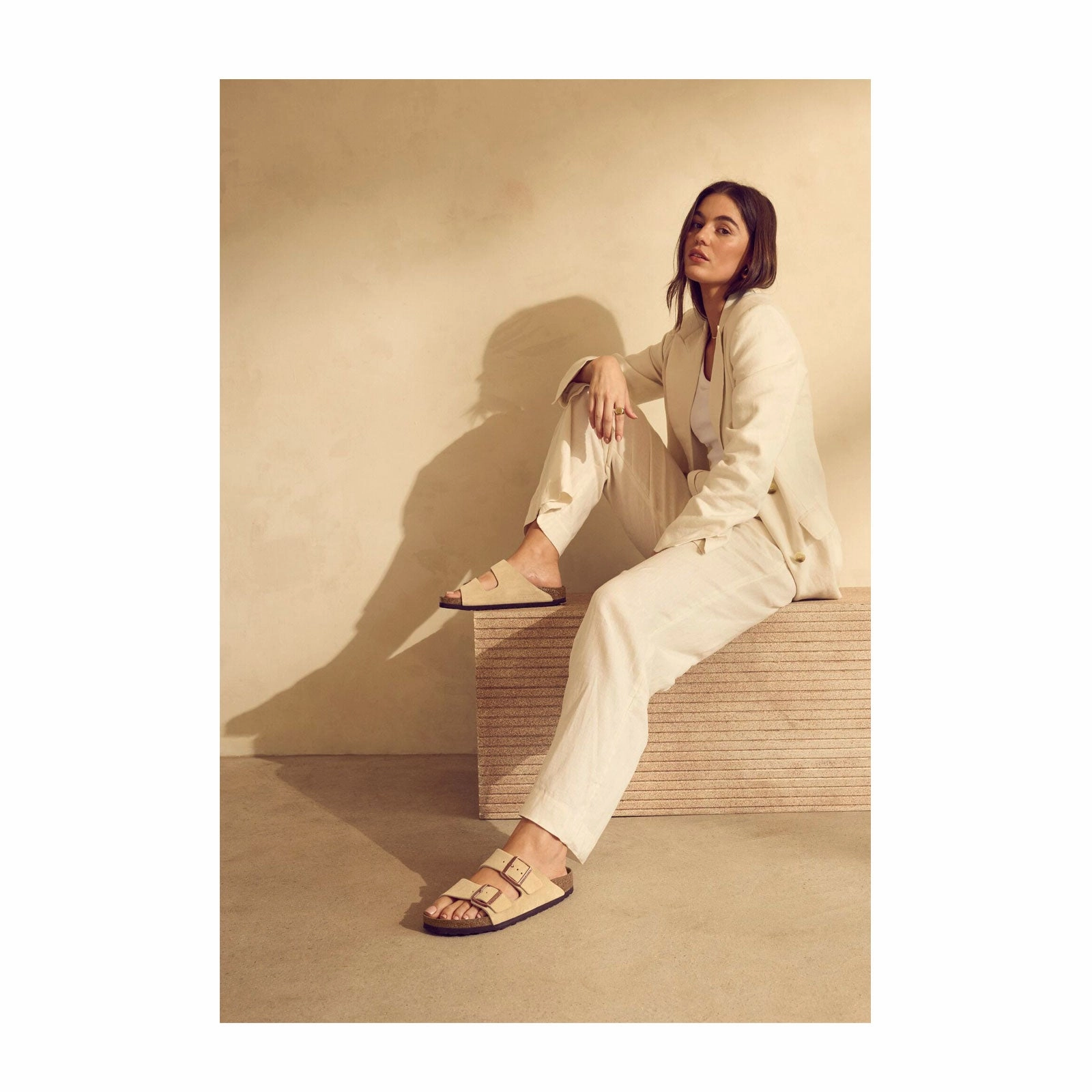 Birkenstock Arizona Narrow Slide Sandal (Women) - Latte Cream Suede Sandal Upgrades