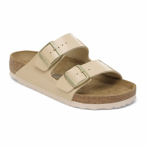 Chic Vacation Sandals Gold Touch Birkenstock Arizona Narrow Slide Sandal (Women) - Patent Sand Birko-Flor