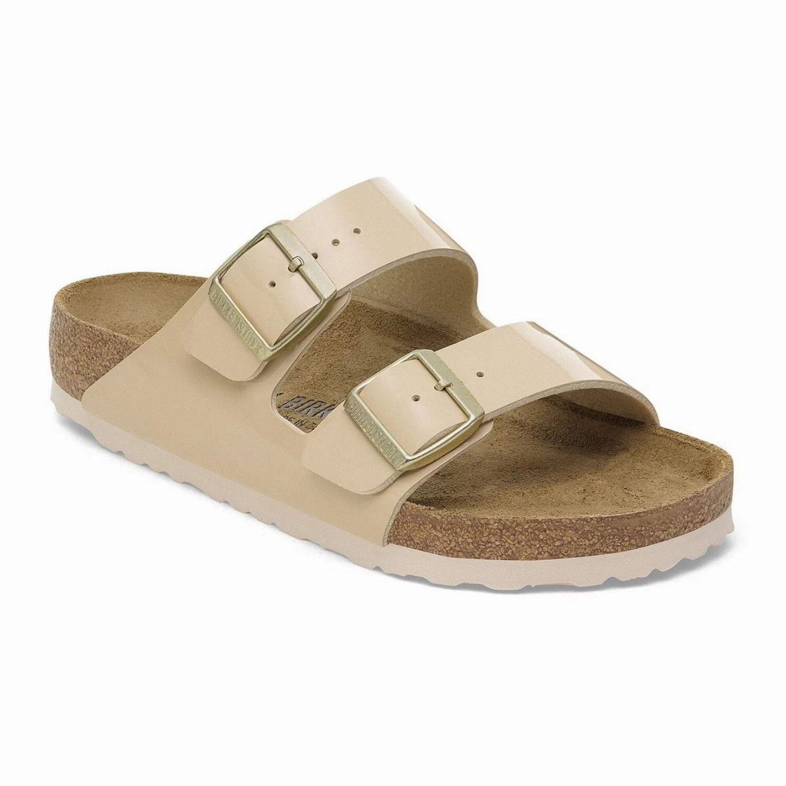 Birkenstock Arizona Narrow Slide Sandal (Women) - Patent Sand Birko-Flor Air Touch Lightweight EVA