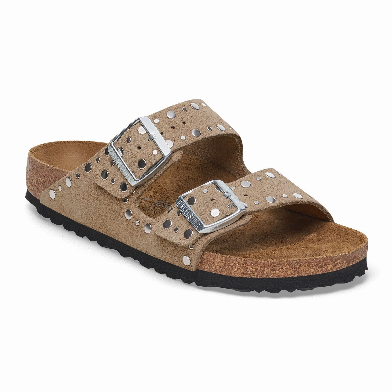 Birkenstock Arizona Rivets Narrow Slide Sandal (Women) - Taupe Suede Comfortable Beach Footwear Lightweight Design