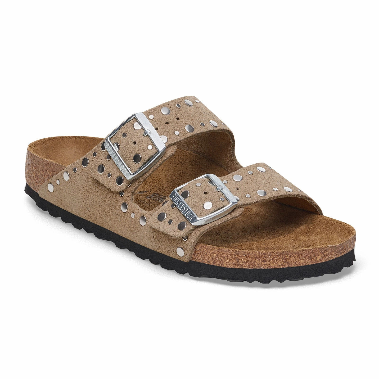 Birkenstock Arizona Rivets Narrow Slide Sandal (Women) - Taupe Suede Everyday Shoes Marina Mood