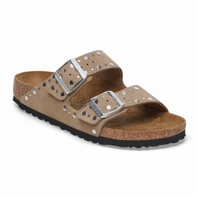 Birkenstock Arizona Rivets Narrow Slide Sandal (Women) - Taupe Suede Clear Shape
