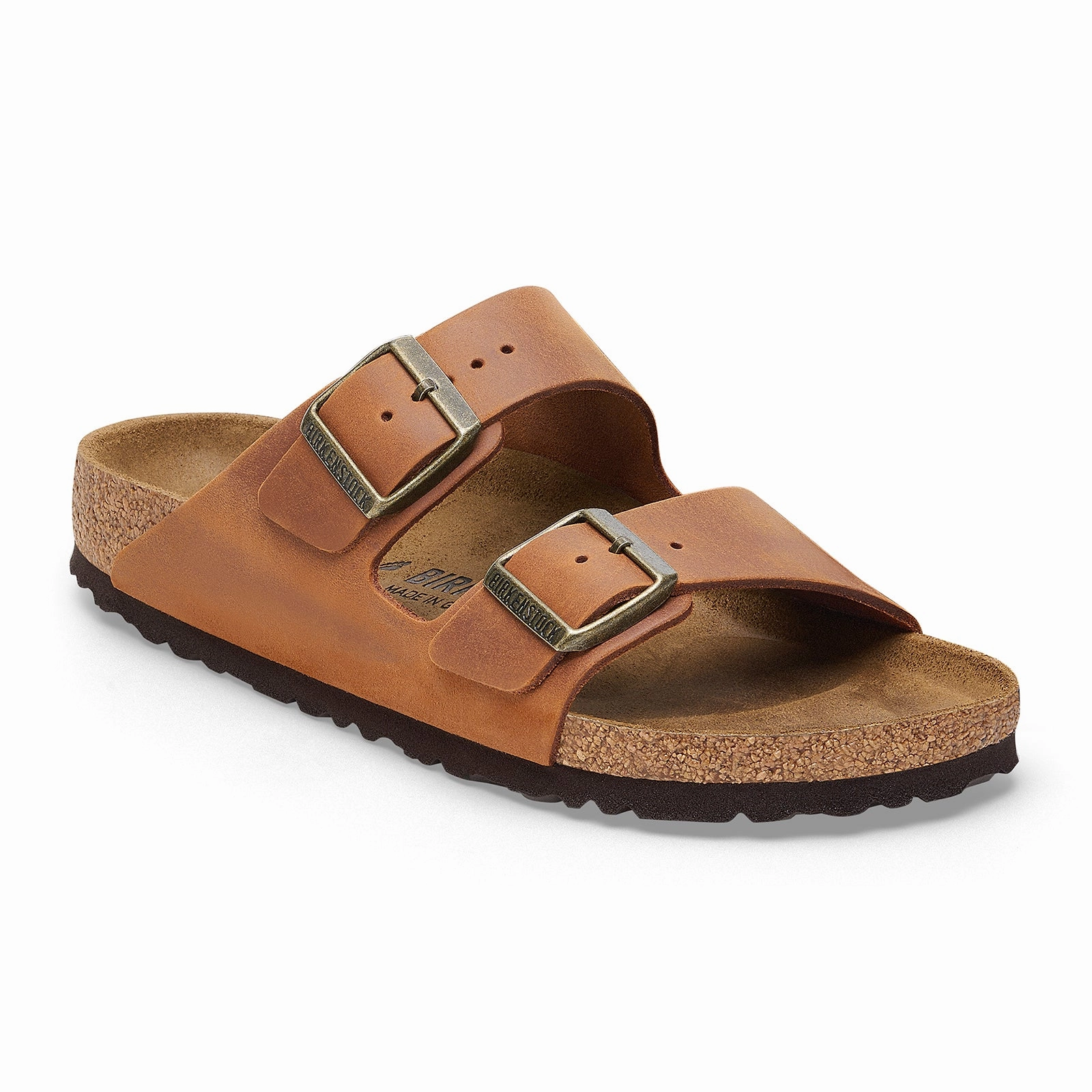 Birkenstock Arizona Slide Sandal (Men) - Cognac Oiled Leather Travel-Friendly Shoes