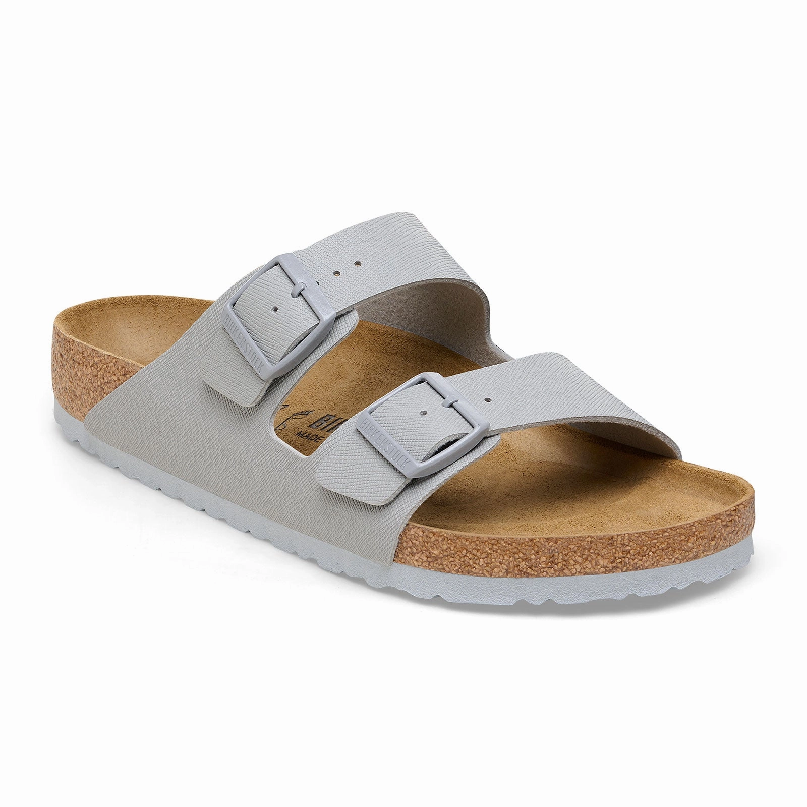 Balanced Step Outdoor Flats Birkenstock Arizona Slide Sandal (Men) - Saffiano Stone Coin Birko-Flor