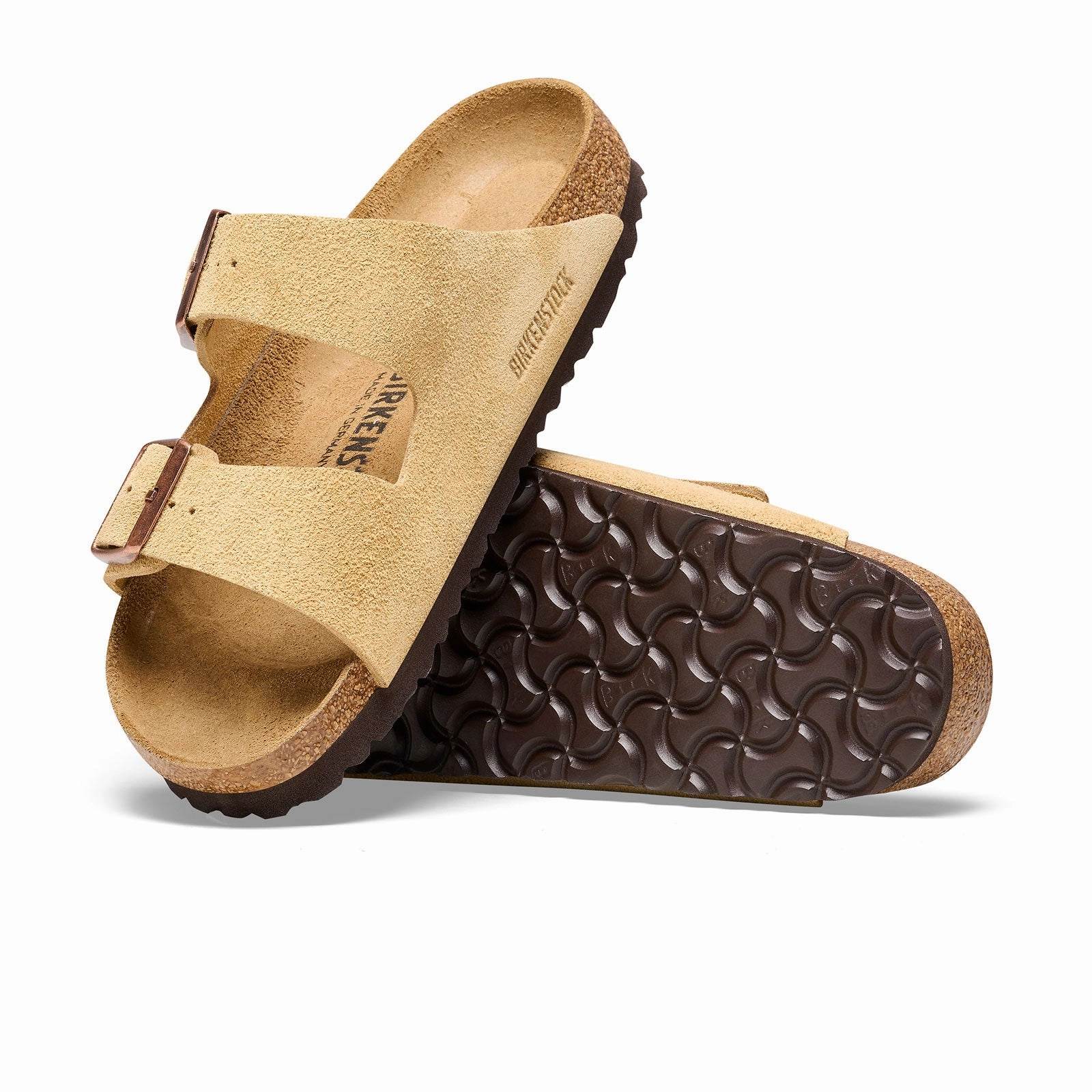 Birkenstock Arizona Slide Sandal (Unisex) - Latte Cream Suede Supportive Travel Shoes.