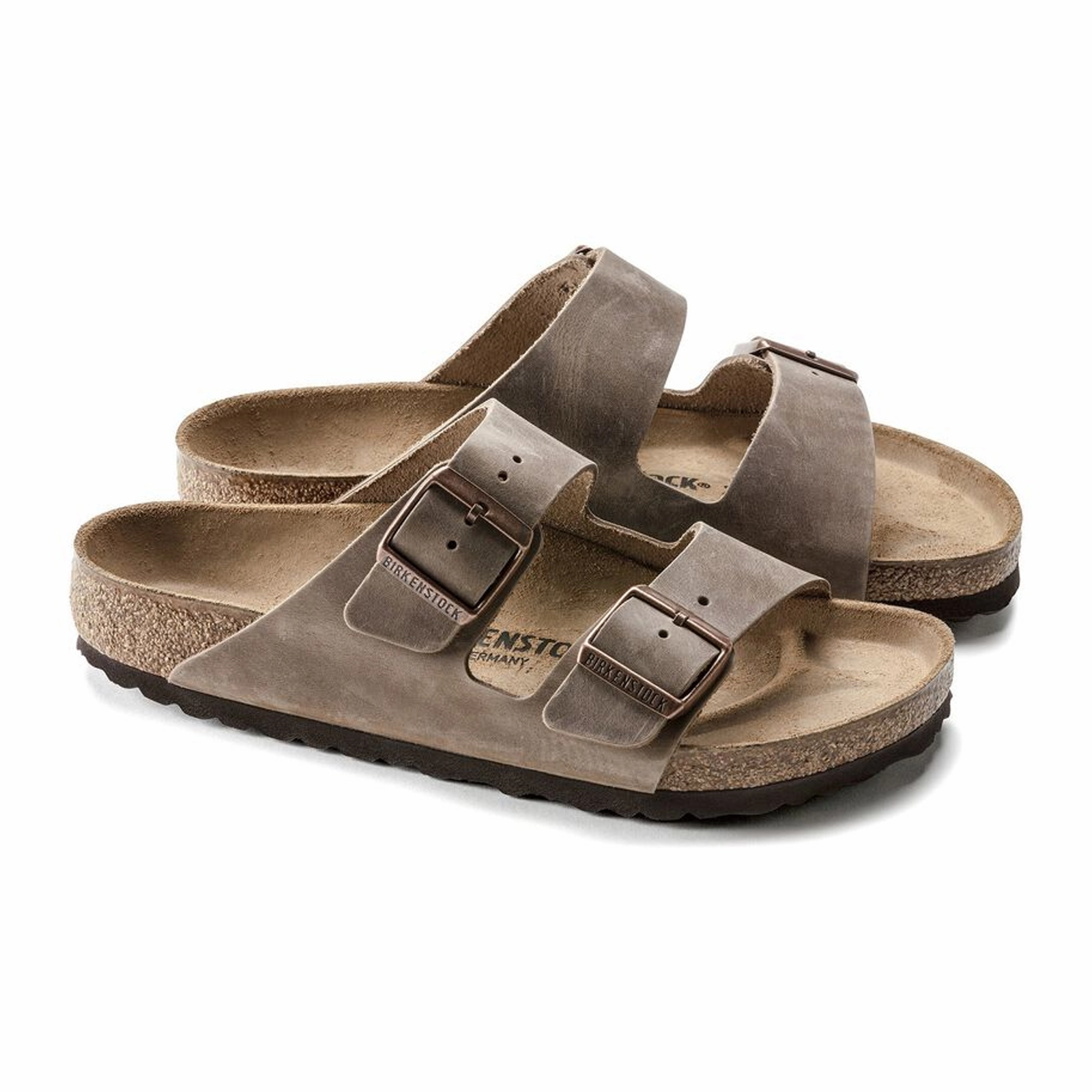 Birkenstock Arizona Slide Sandal (Unisex) - Tobacco Oiled Leather Blue Cool