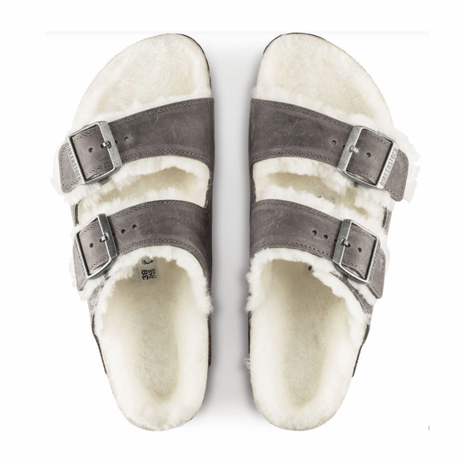 Birkenstock Arizona Slide Sandal (Women) - Iron Nubuck/Natural Shearling Durable Outdoor Shoes Non-Slip Shoes