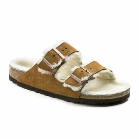 Day Comfort Non-Slip Grip Birkenstock Arizona Slide Sandal (Women) - Mink Suede/Natural Shearling