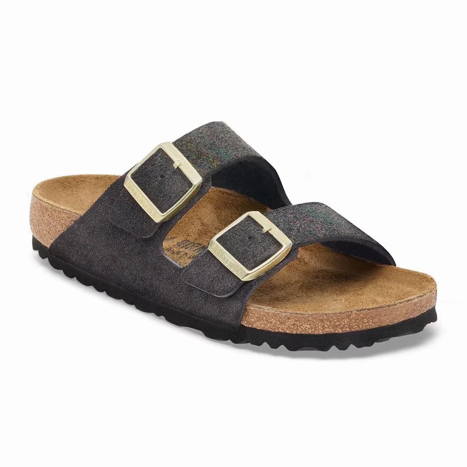 Quick Slide Birkenstock Arizona Slide Sandal (Women) - Shimmering Black Suede