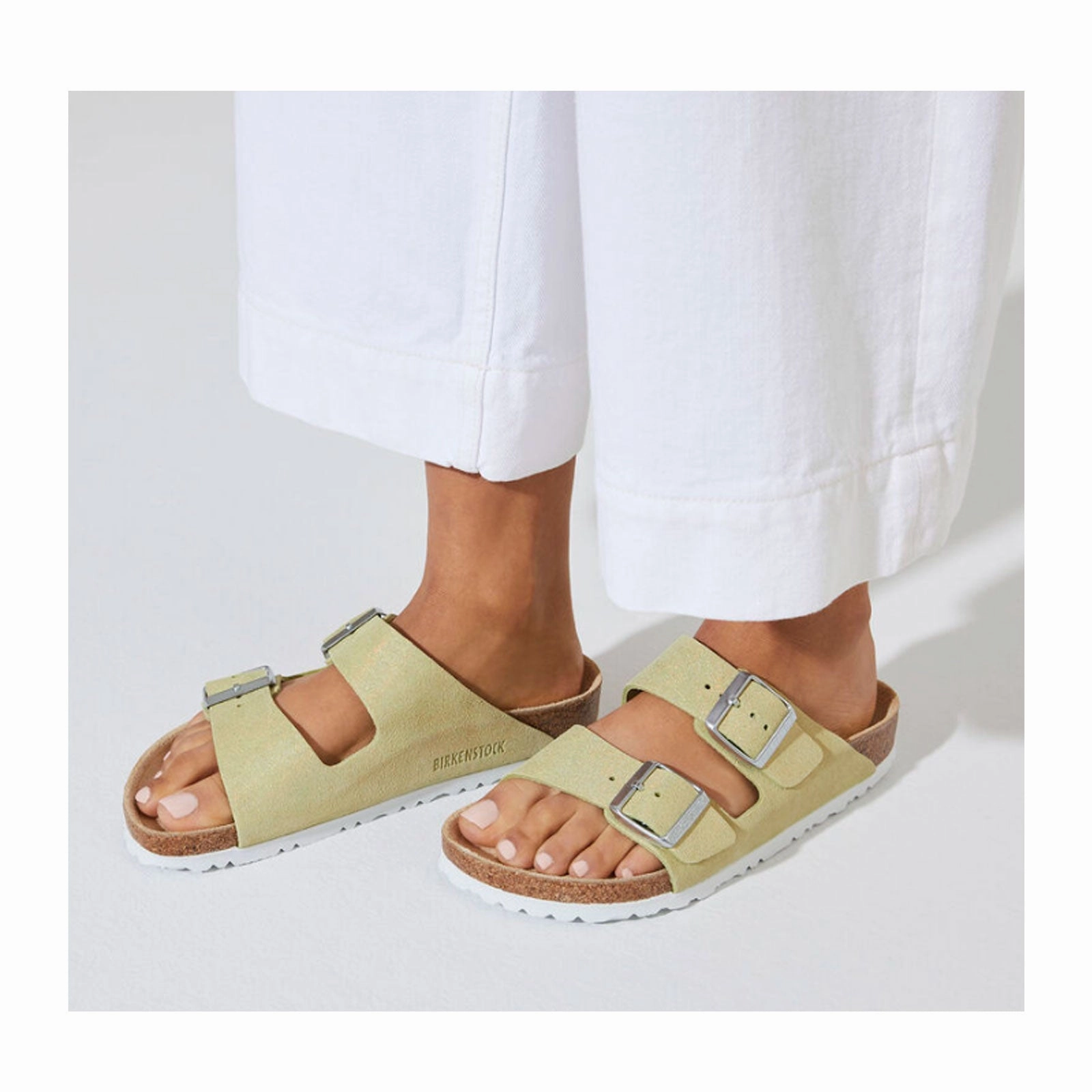 Birkenstock Arizona Slide Sandal (Women) - Shimmering Popcorn Suede Easy Clean Versatile Comfort