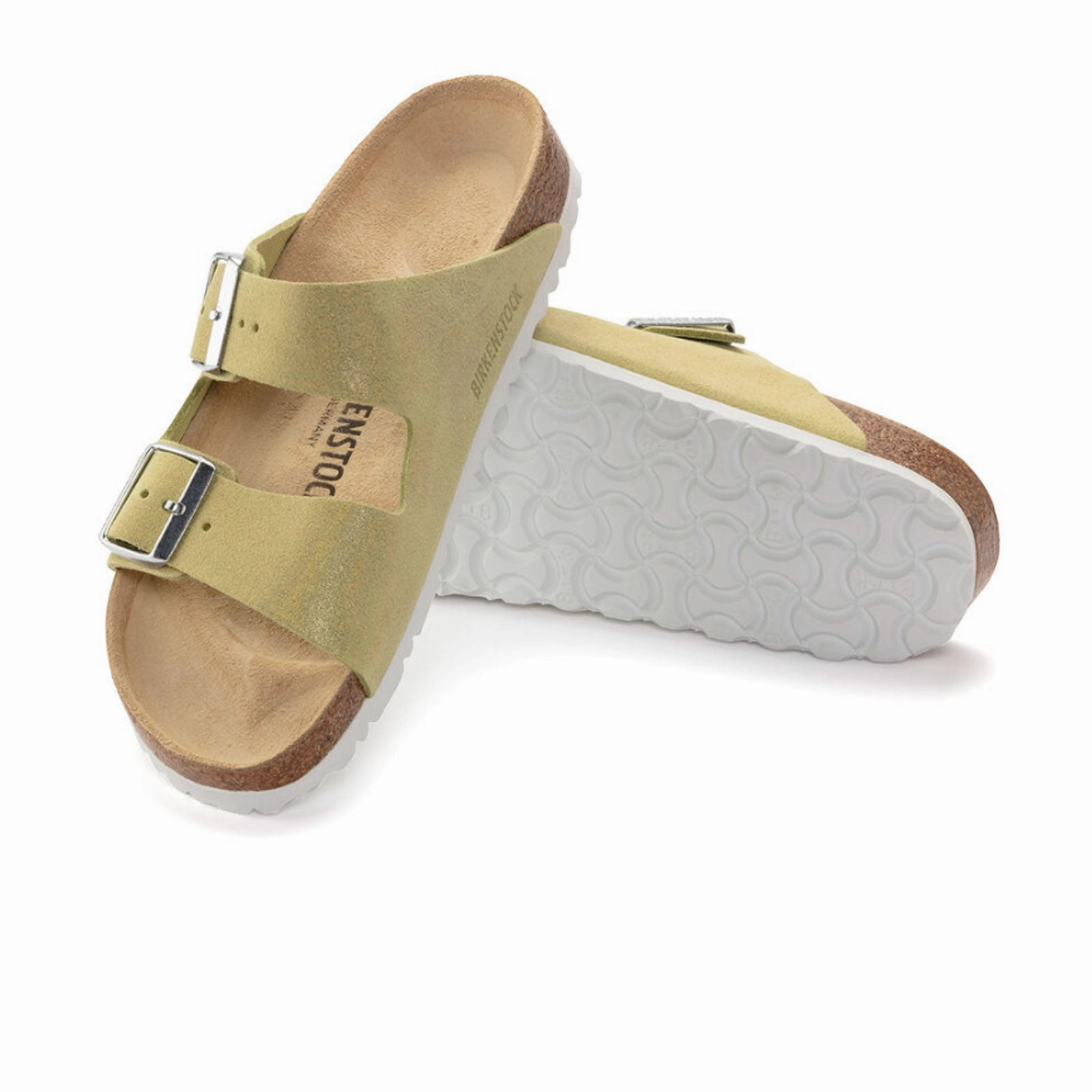 Birkenstock Arizona Slide Sandal (Women) - Shimmering Popcorn Suede Reinforced Stitch Bonding Chic Days