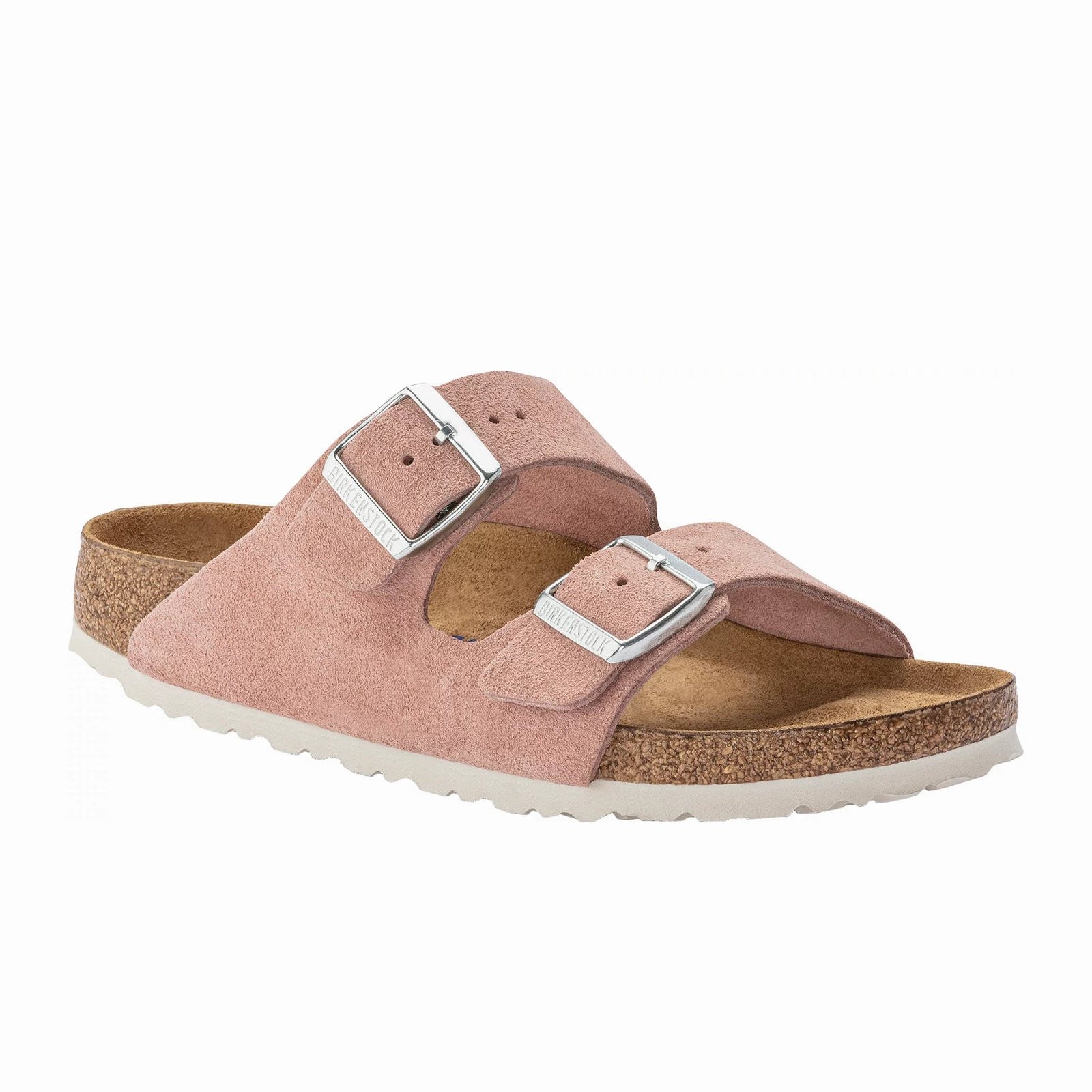 Vegan Synthetic Leather Supportive Birkenstock Arizona Soft Footbed Narrow Slide Sandal (Women) - Pink Clay Suede