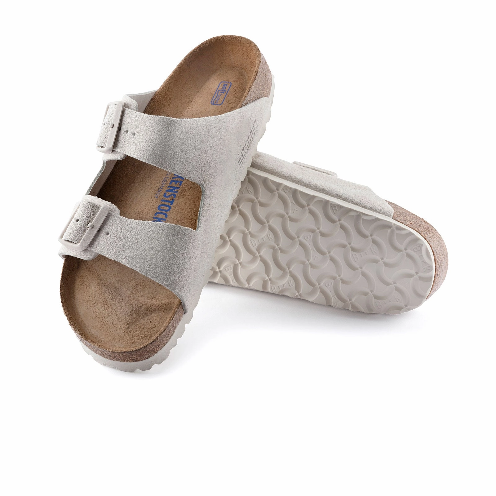 Birkenstock Arizona Soft Footbed Slide Sandal (Unisex) - Antique White Suede Ventilated Airflow Channels Handcrafted Stitching Detail
