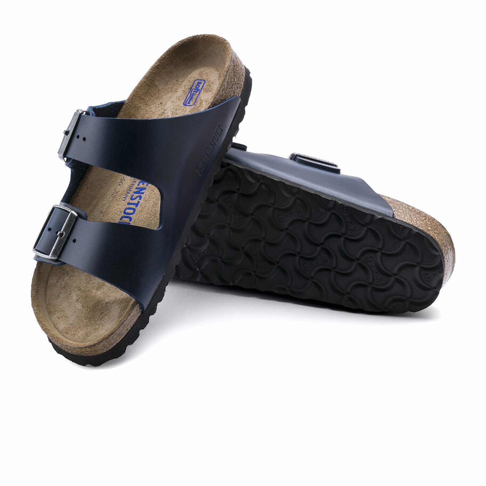 Birkenstock Arizona Soft Footbed Slide Sandal (Unisex) - Blue Oiled Leather Zero Drop Platform No Rub