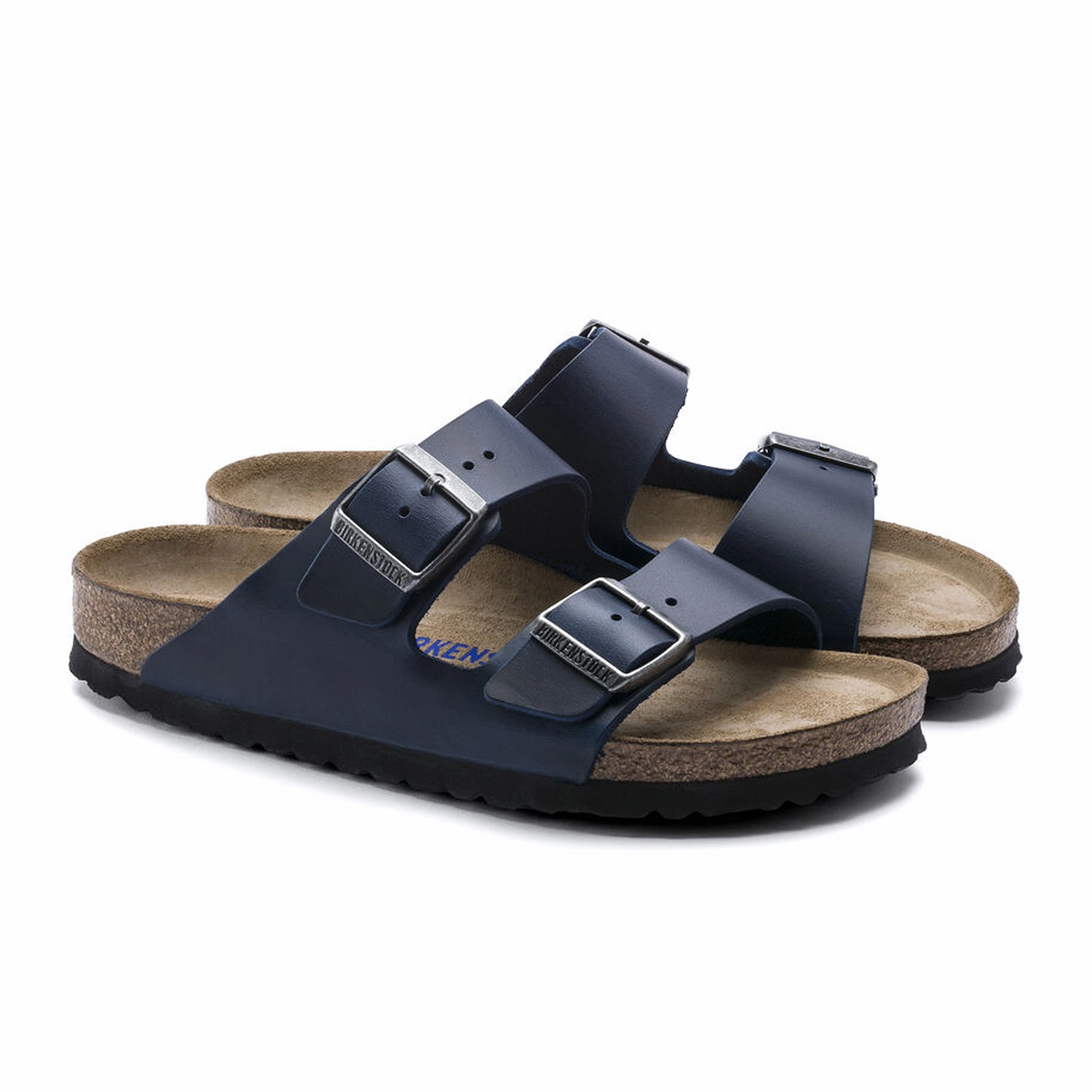 Sleek Flats Birkenstock Arizona Soft Footbed Slide Sandal (Unisex) - Blue Oiled Leather