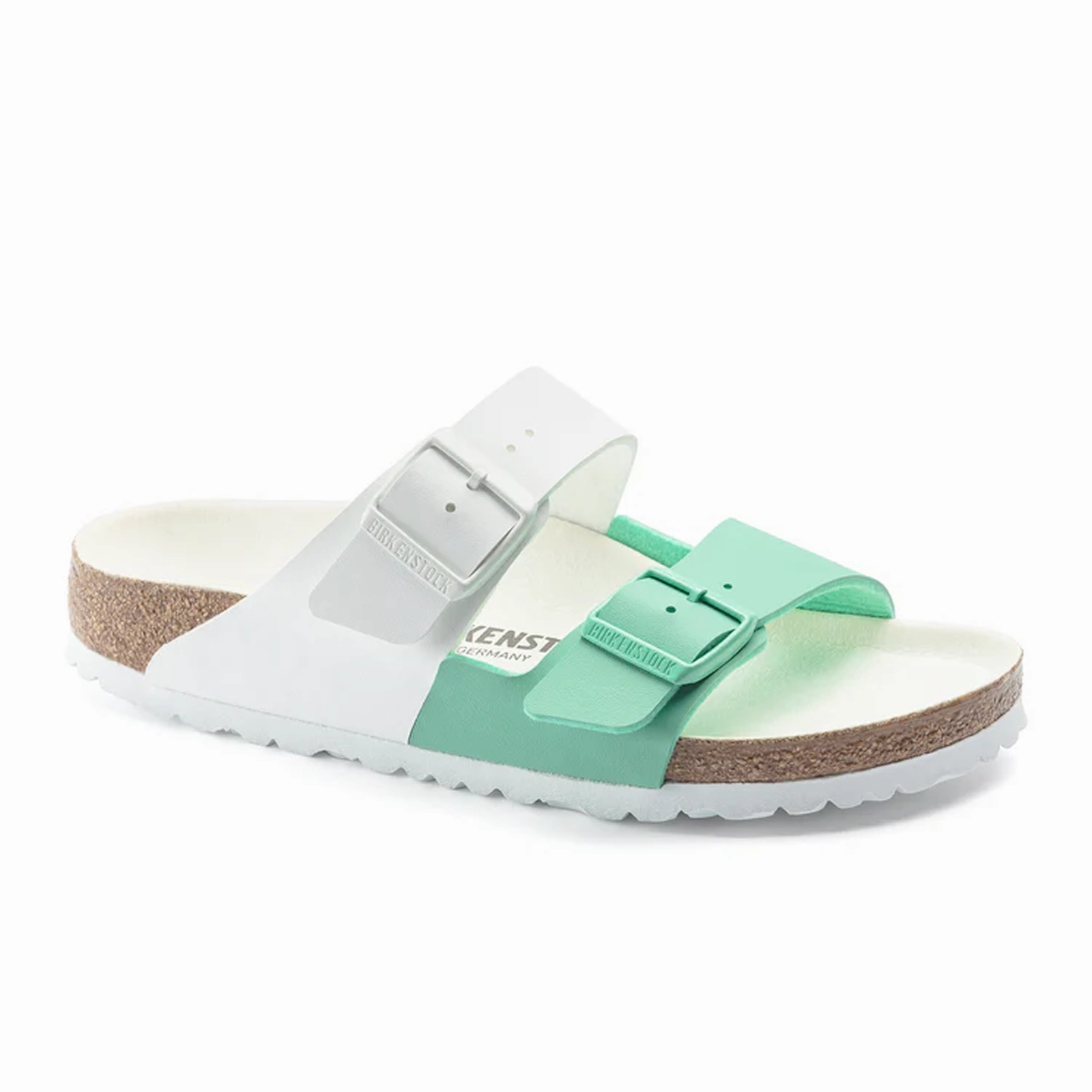 Birkenstock Arizona Split Slide Sandal (Women) - White/Bold Jade Birko-Flor morning run Lifted Feel
