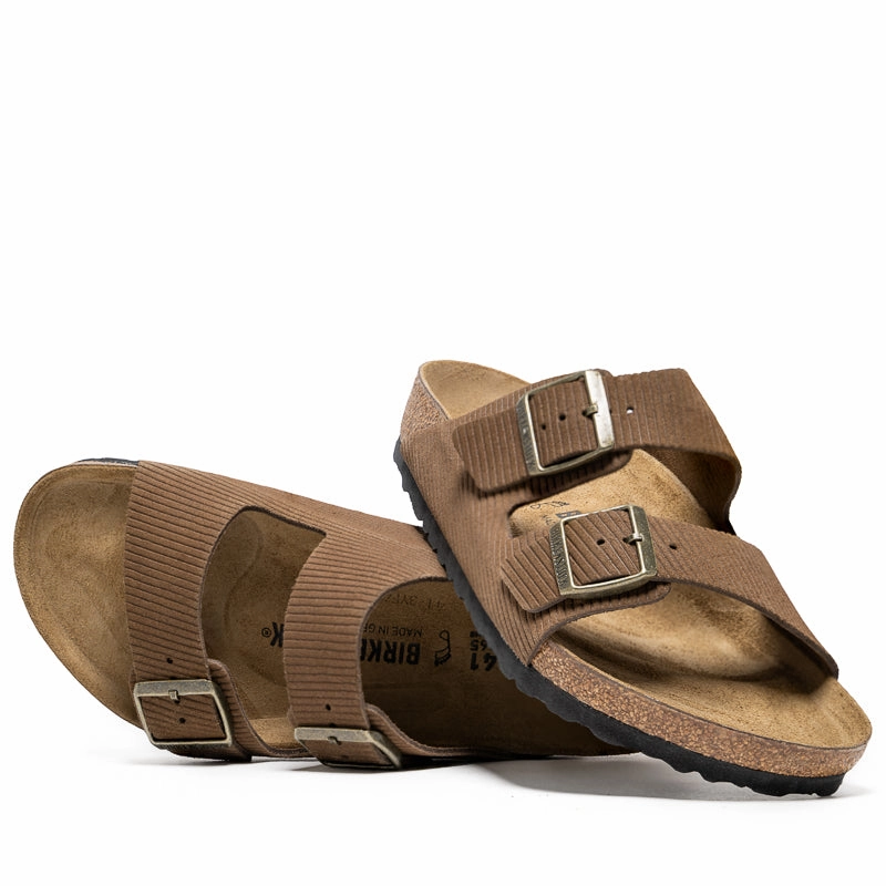 Soft Material Micro Grip Tread Pattern Birkenstock Arizona Suede Corduroy - Dark Tea
