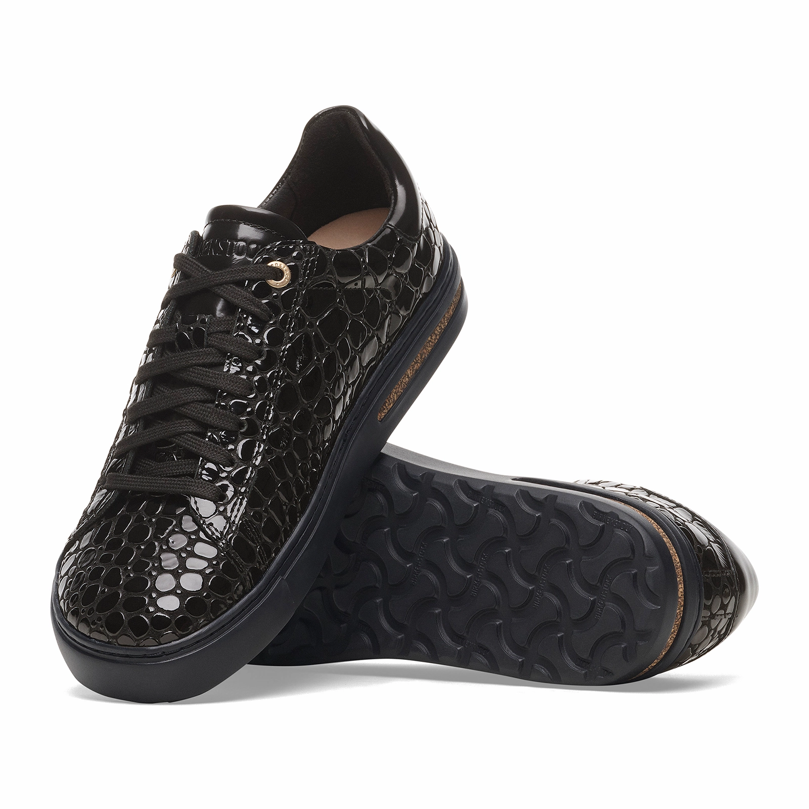 Step Free Comfort Walk Shoes Birkenstock Bend Narrow Sneaker (Women) - Embossed Croc Black Leather