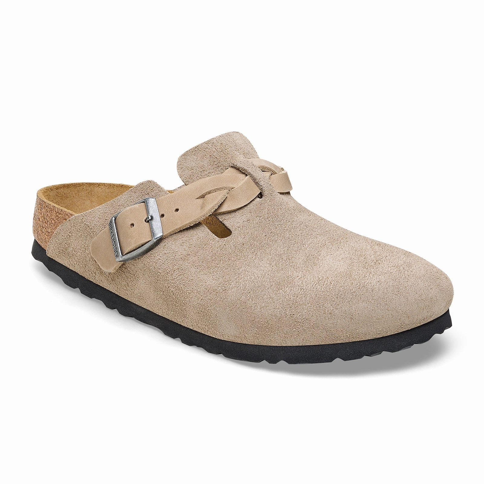 Slide On Motion Control Design Birkenstock Boston Braid Narrow Clog (Women) - Taupe Suede
