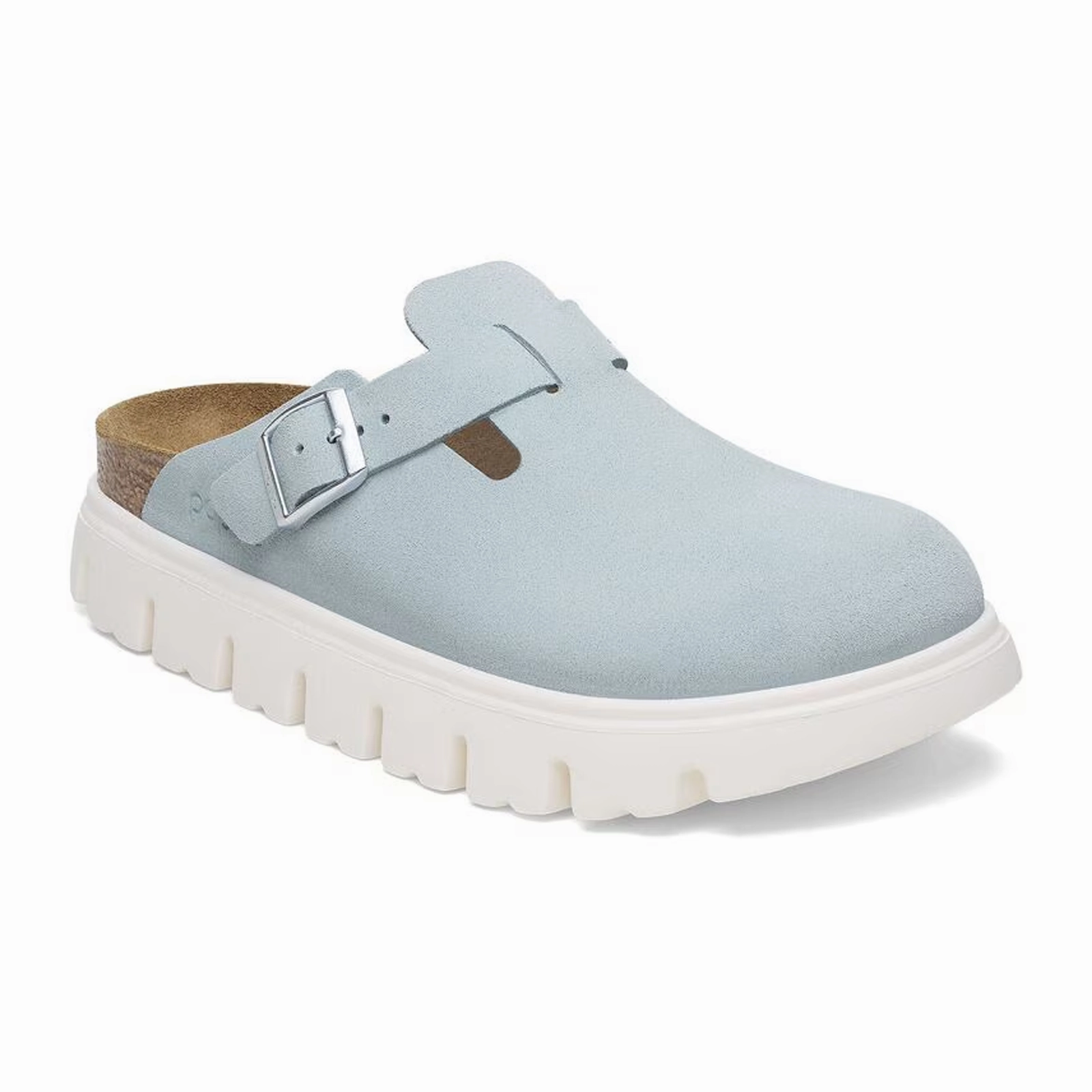 Birkenstock Boston Chunky Narrow Clog (Women) - Baby Blue Suede Airflow Ventilation