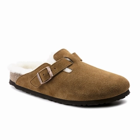 Summer Flip-flops Ergonomic Toe Post Design Birkenstock Boston Clog (Women) - Mink Suede/Natural Shearling