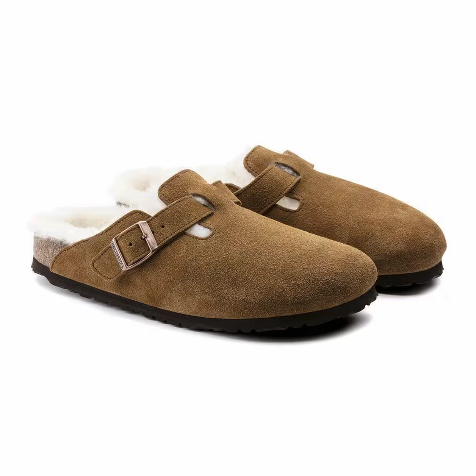 Birkenstock Boston Clog (Women) - Mink Suede/Natural Shearling Anti Slip Outsole