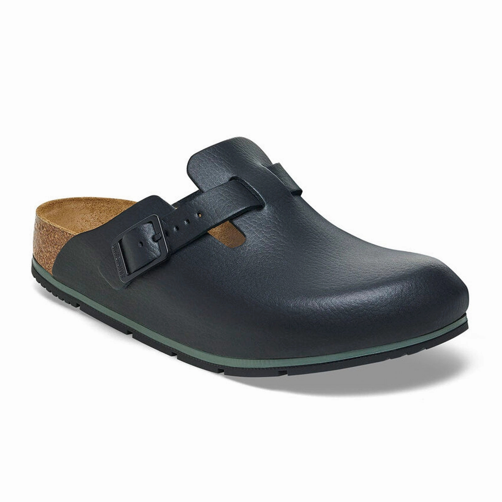 Birkenstock Boston Pro Narrow Clog (Women) - Black Leather Recycled Rubber Sole Toe Protection
